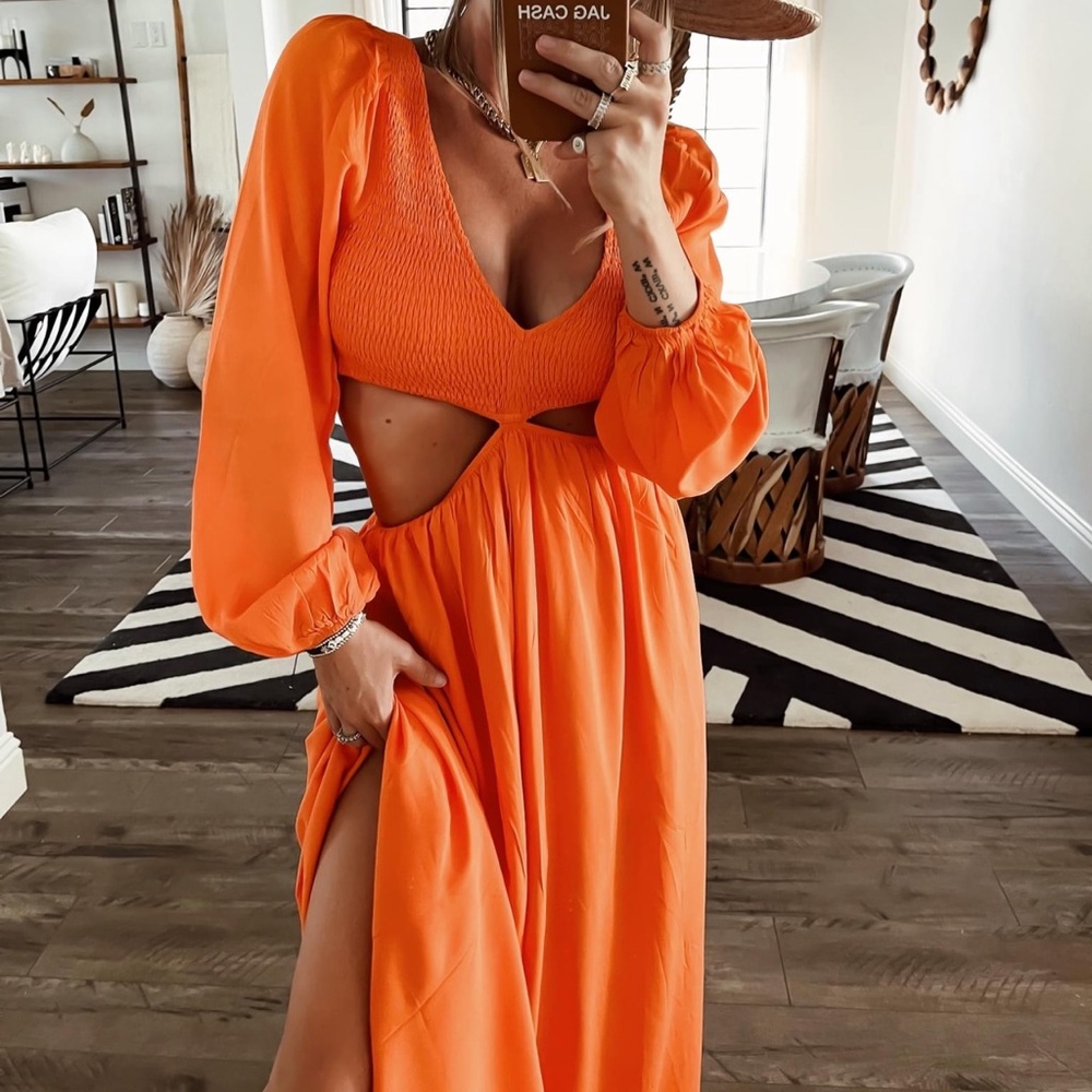 Pina Smocked Cutout Maxi Dress -
Orange - Medium